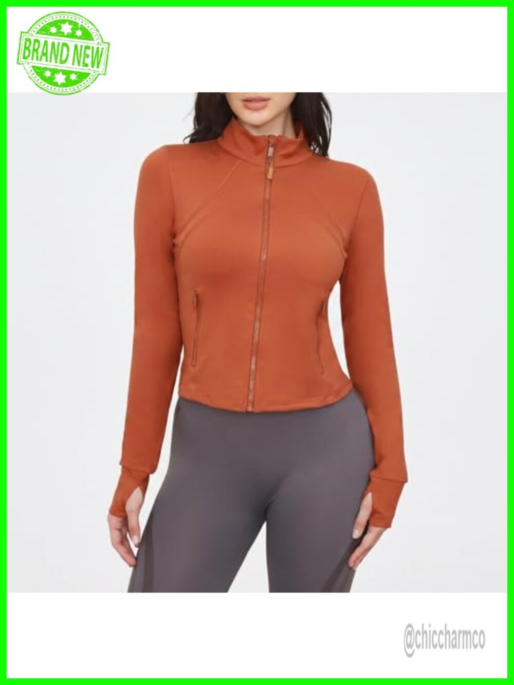 Workout Jacket Women Cropped Zip Up Thumb Holes Slim Fit Lightweight
